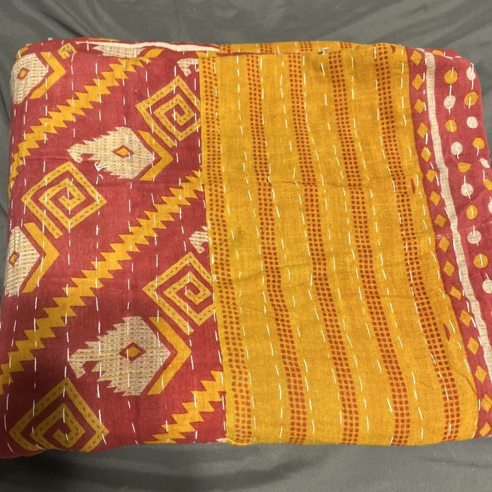 Indian Reversible Cotton kantha Quilt Blanket Gudari Throw Bedspreads Twin
